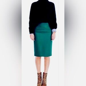 J Crew | Green Pencil Skirt in Double-Serge Wool
